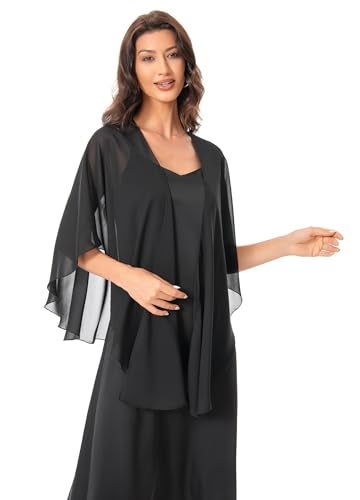 Hotshawl Womens Chiffon Shawls and Wraps, Wedding Party Shawl Scarf for Evening Dresses (Black) - Image 1