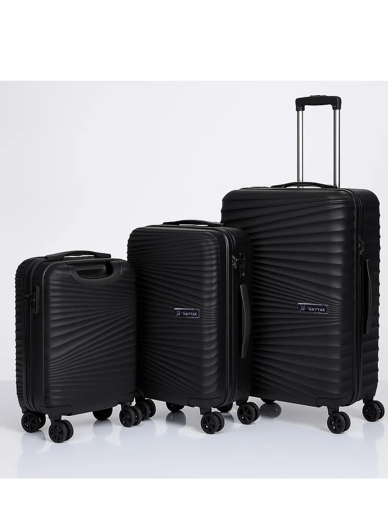 HAYYAK HYK-01 Set of 3 Luggage| ABS Hardside Luggage Trolley | Cabin-20 Inch, Medium-24 Inch, Large-28 Inch|Black