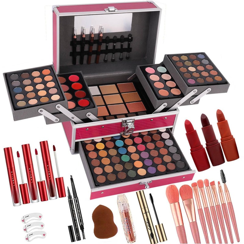 UNIFULL 132 Color All In One Makeup Kit for Women  Girls Professional Full Set Including Eyeshadow Lipstick Concealer Lip Gloss Eyeliner Mascara Makeup Brushes 006N1Pink
