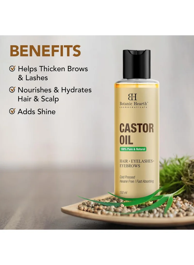 Botanic Hearth Castor_Oil 100% Pure Castor Oil for Hair Growth| 150 ML | - Cold Pressed, Hexane-Free, Eyelashes, Eyebrows, Skin Care  | Best Price UAE