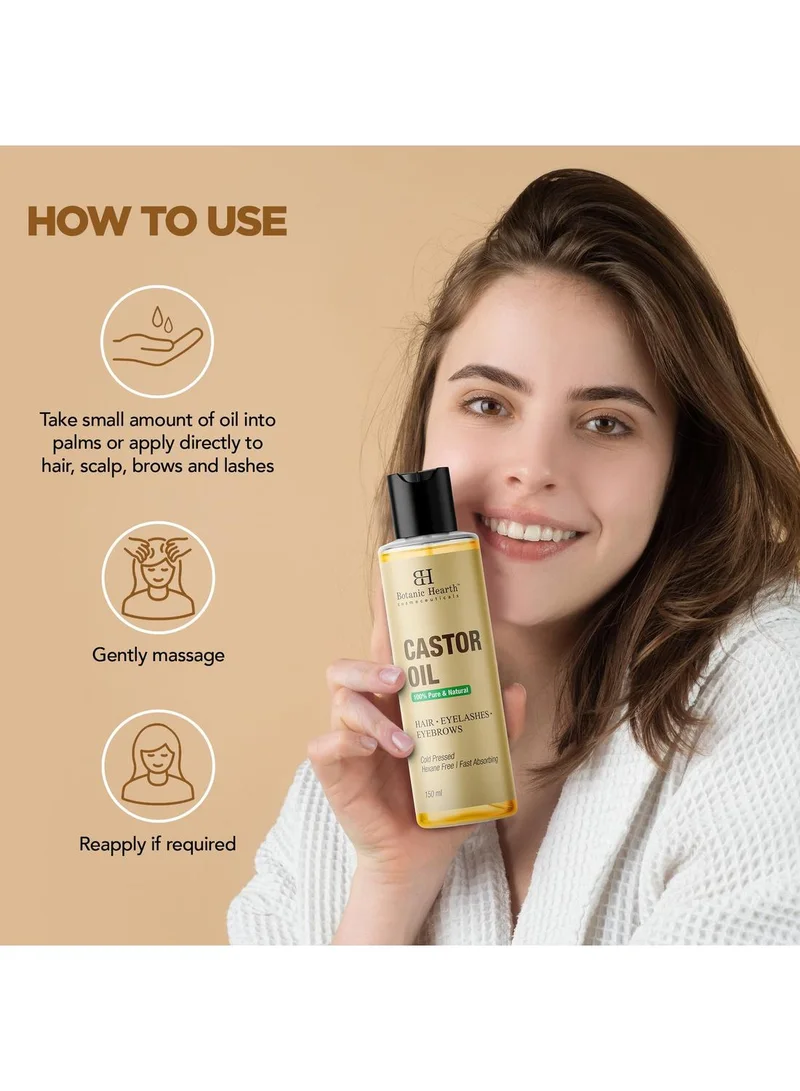 Botanic Hearth Castor_Oil 100% Pure Castor Oil for Hair Growth| 150 ML | - Cold Pressed, Hexane-Free, Eyelashes, Eyebrows, Skin Care  | Best Price UAE