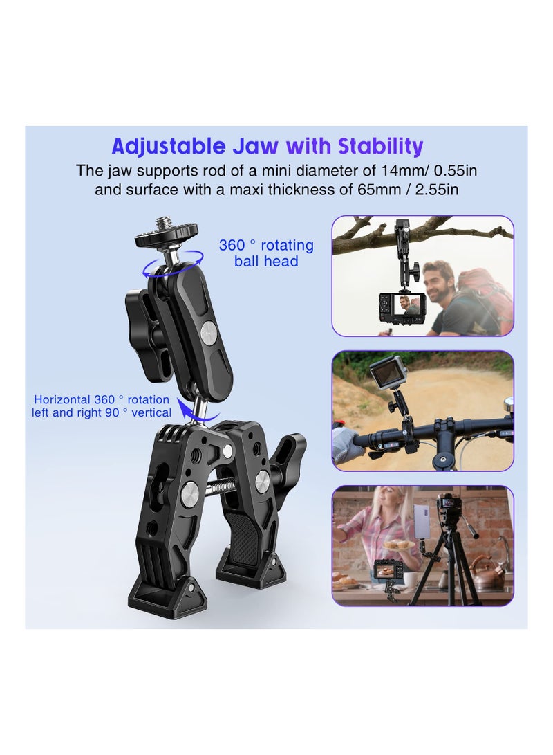 Versatile Camera Clamp Mount with 1/4''-20 and 3/8''-16 Threads, 360° Double Ball Head Adapter for DSLR Cameras, Lights, Hooks, Shelves, Rods, and Cross Bars - Compatible with Most Cameras. - Image 4