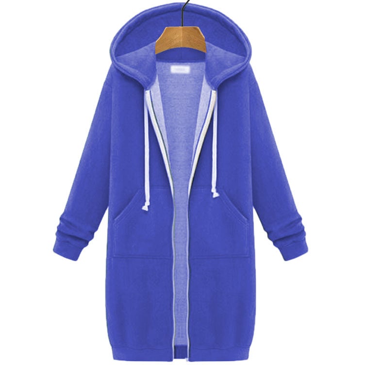 2021 Autumn Winter Brushed Fleece Hoodie Cardigan Royal Blue 
