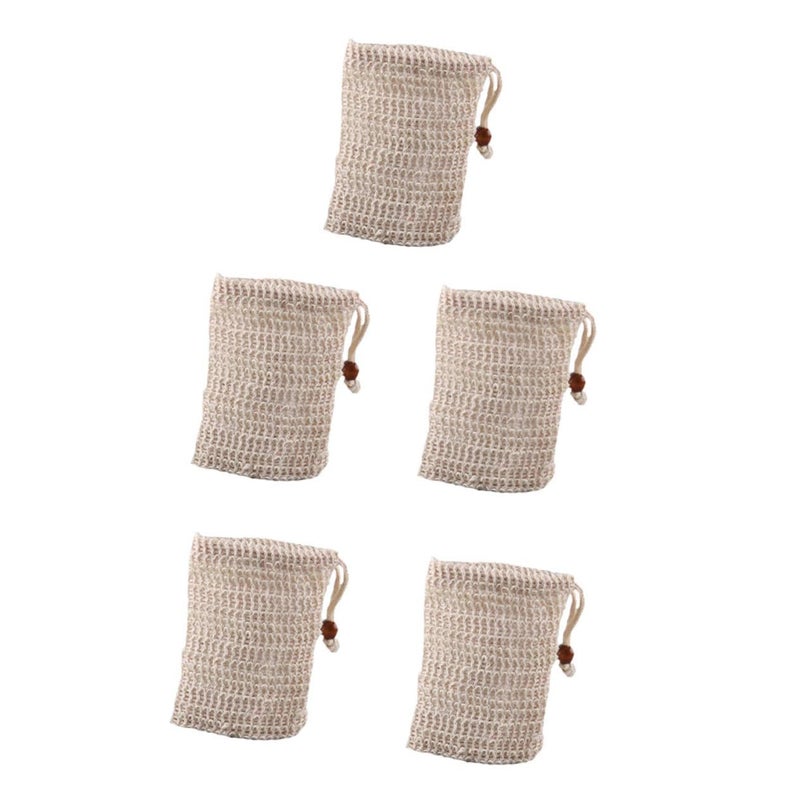 FOMIYES Natural Sisal Soap Bag Set Bubble Maker Net for Shower Spa Present Hangable with Drawstring Closure - Image 1