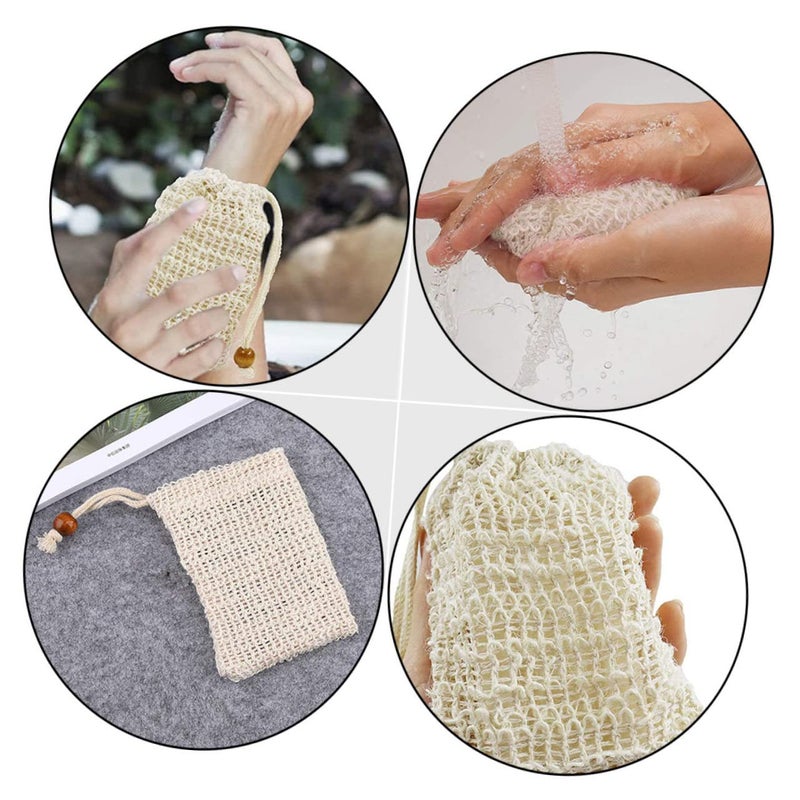 FOMIYES Natural Sisal Soap Bag Set Bubble Maker Net for Shower Spa Present Hangable with Drawstring Closure - Image 2