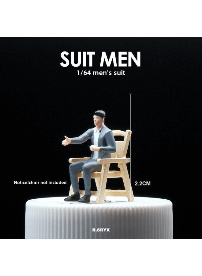 1/64 Scale Miniature Doll Model Toy Handheld Figurine Decorative Scene Prop Sandbox Companion Character-Color:Suit Man-sitting Posture (excluding Chair) - Image 1