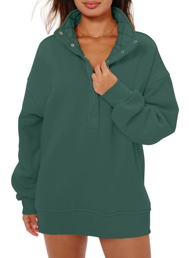 Locachy Women's Henley Neck Button Oversized Sweatshirt Casual Long Sleeve Pullover Tops 2025 Fashion Outfits Clothes, Mysterious Green, S - Image 1