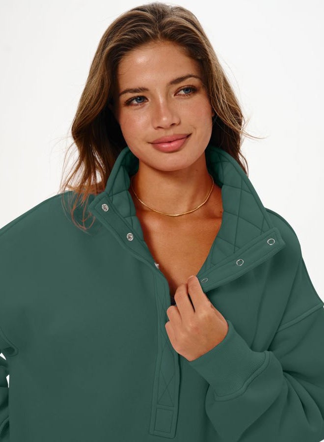 Locachy Women's Henley Neck Button Oversized Sweatshirt Casual Long Sleeve Pullover Tops 2025 Fashion Outfits Clothes, Mysterious Green, S - Image 3