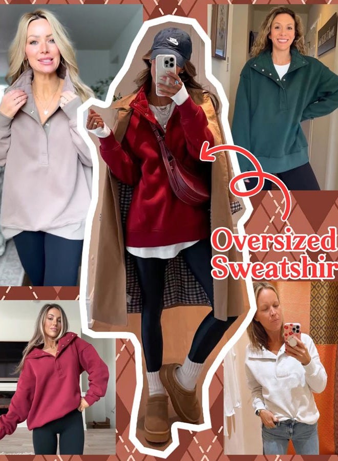 Locachy Women's Henley Neck Button Oversized Sweatshirt Casual Long Sleeve Pullover Tops 2025 Fashion Outfits Clothes, Mysterious Green, S - Image 4
