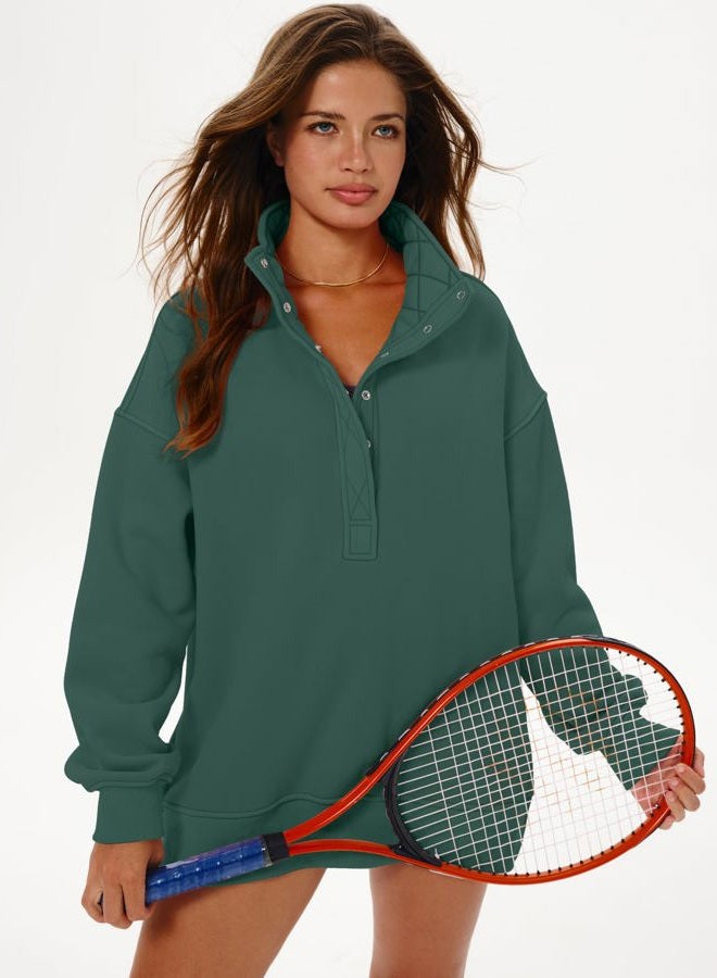 Locachy Women's Henley Neck Button Oversized Sweatshirt Casual Long Sleeve Pullover Tops 2025 Fashion Outfits Clothes, Mysterious Green, S - Image 5