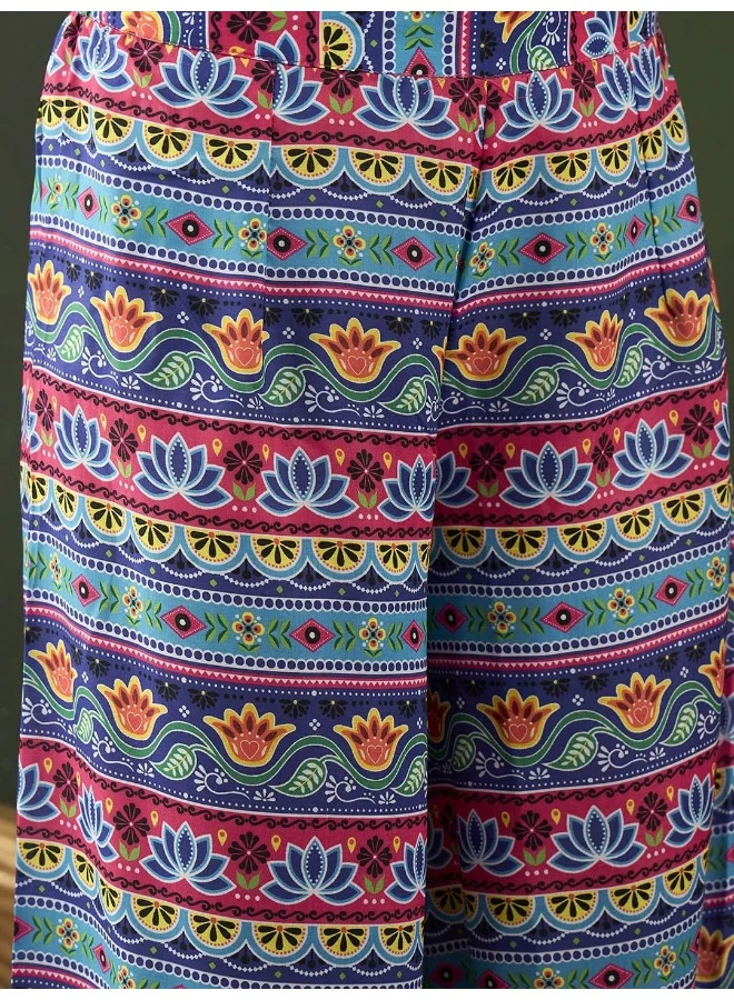 AKS Tribal Printed One-Shoulder Fusion Kurta with Palazzos