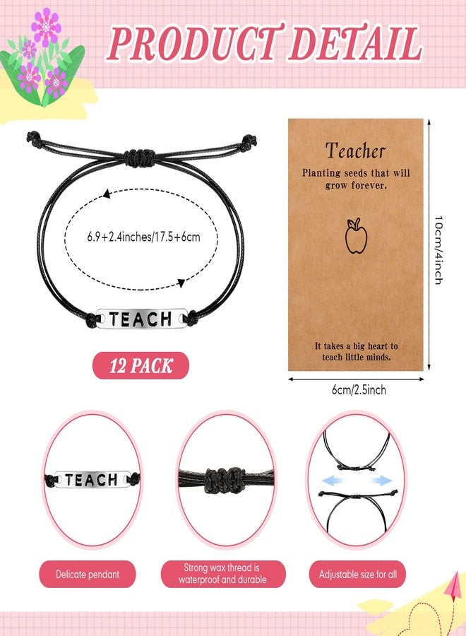 Highergo 12 Pcs Teacher Bracelets Appreciation Gifts Bulk Blessing Card Bracelets for Women Men Teacher Blessing Bangle Greeting Gift for Back to School Christmas(Teach Style) - Image 3