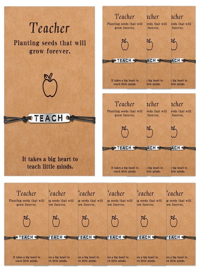 Highergo 12 Pcs Teacher Bracelets Appreciation Gifts Bulk Blessing Card Bracelets for Women Men Teacher Blessing Bangle Greeting Gift for Back to School Christmas(Teach Style) - Image 1