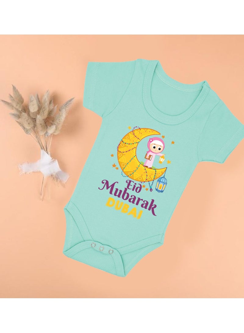 PRINTSHOP4ME My First Eid Dubai Printed Outfit - Romper for Newborn Babies - Short Sleeve Cotton Baby Romper for Baby Girls - Celebrate Baby's First Eid in Style - Gift for New Parents  - Image 2