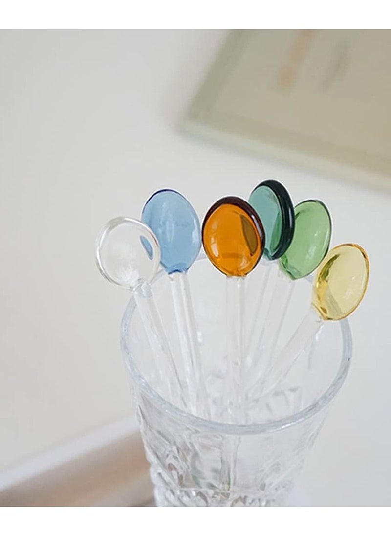 SYOSI - Small Glass Teaspoon, Crystal Clear Coffee Dessert Spoon, for Household Spoon Salt and Sugar, Flavored Tea Jar, Assorted Colors (6 Pieces) - Image 1