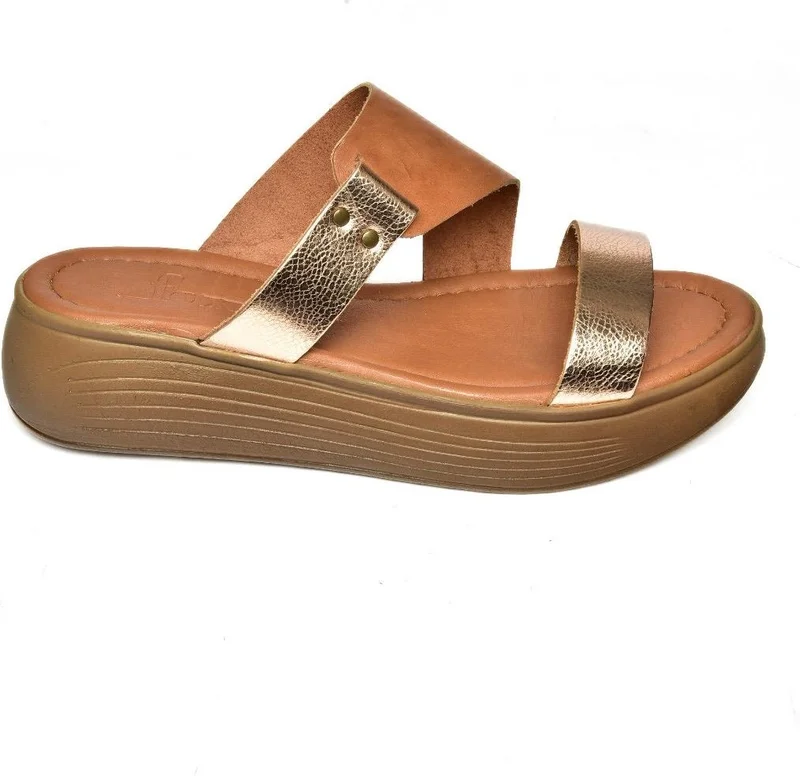 فوكس شوز S291059703 Tan/copper Leather Thick Soled Women's Slippers