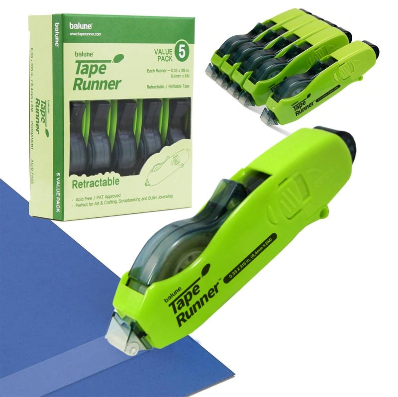 TAPE RUNNER - Double Sided Adhesive with Dispenser Roller Included - Acid Free, Sticky, Transparent - Ideal for Scrapbooking, Crafts & More - Retractable (315 inches per Cartridge), 5 Cartridges - Image 1