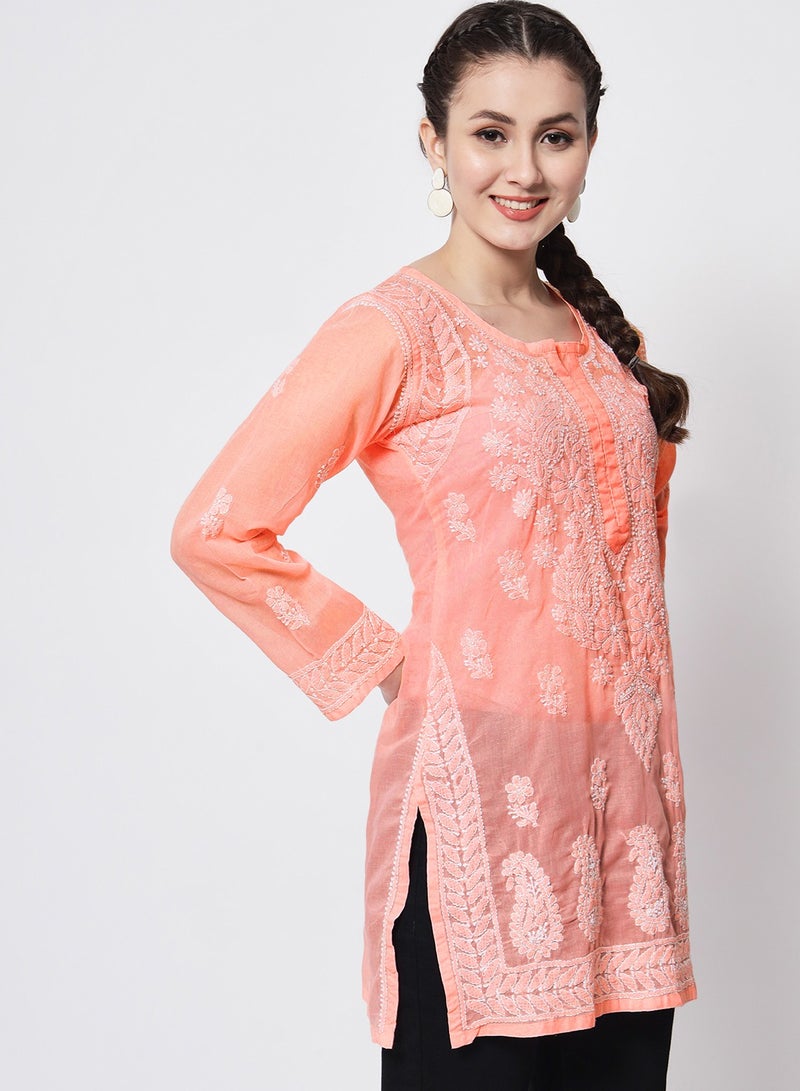 Alaya Hand Embroidered Chikankari Cotton Straight Kurti-AL3595  - Image 4