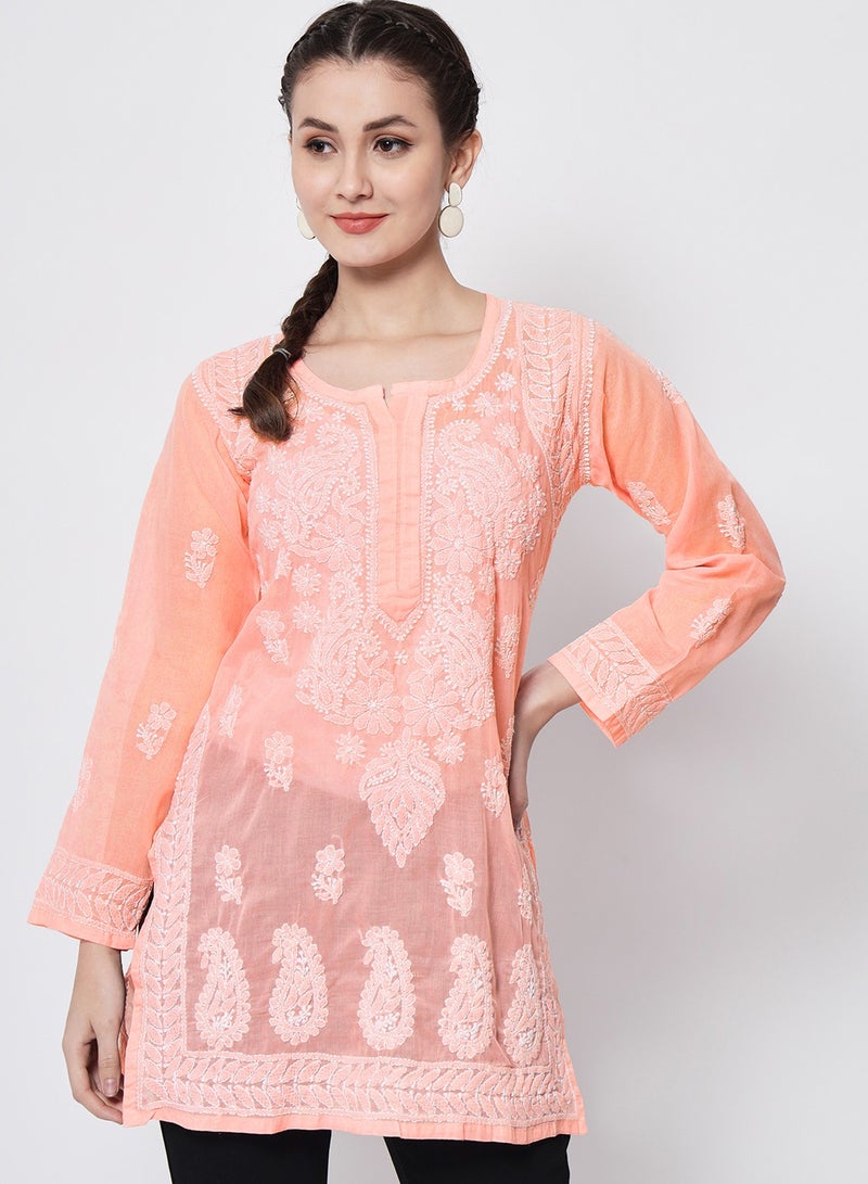 Alaya Hand Embroidered Chikankari Cotton Straight Kurti-AL3595  - Image 1