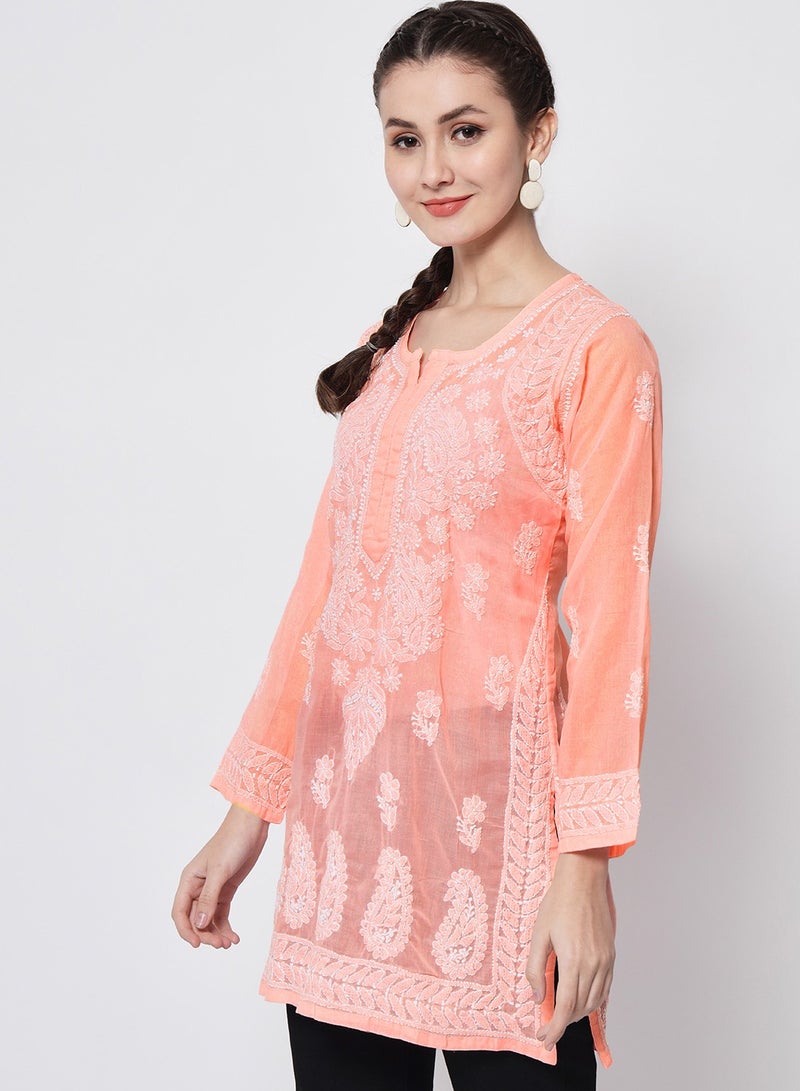Alaya Hand Embroidered Chikankari Cotton Straight Kurti-AL3595  - Image 3