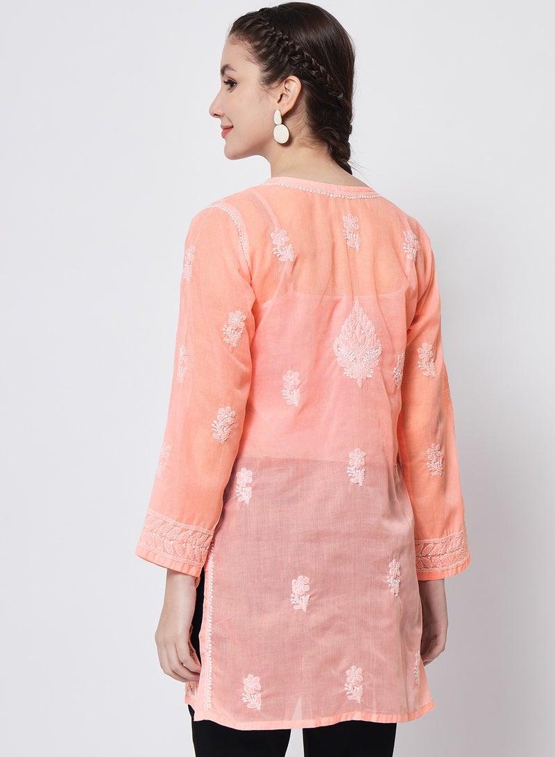 Alaya Hand Embroidered Chikankari Cotton Straight Kurti-AL3595  - Image 2