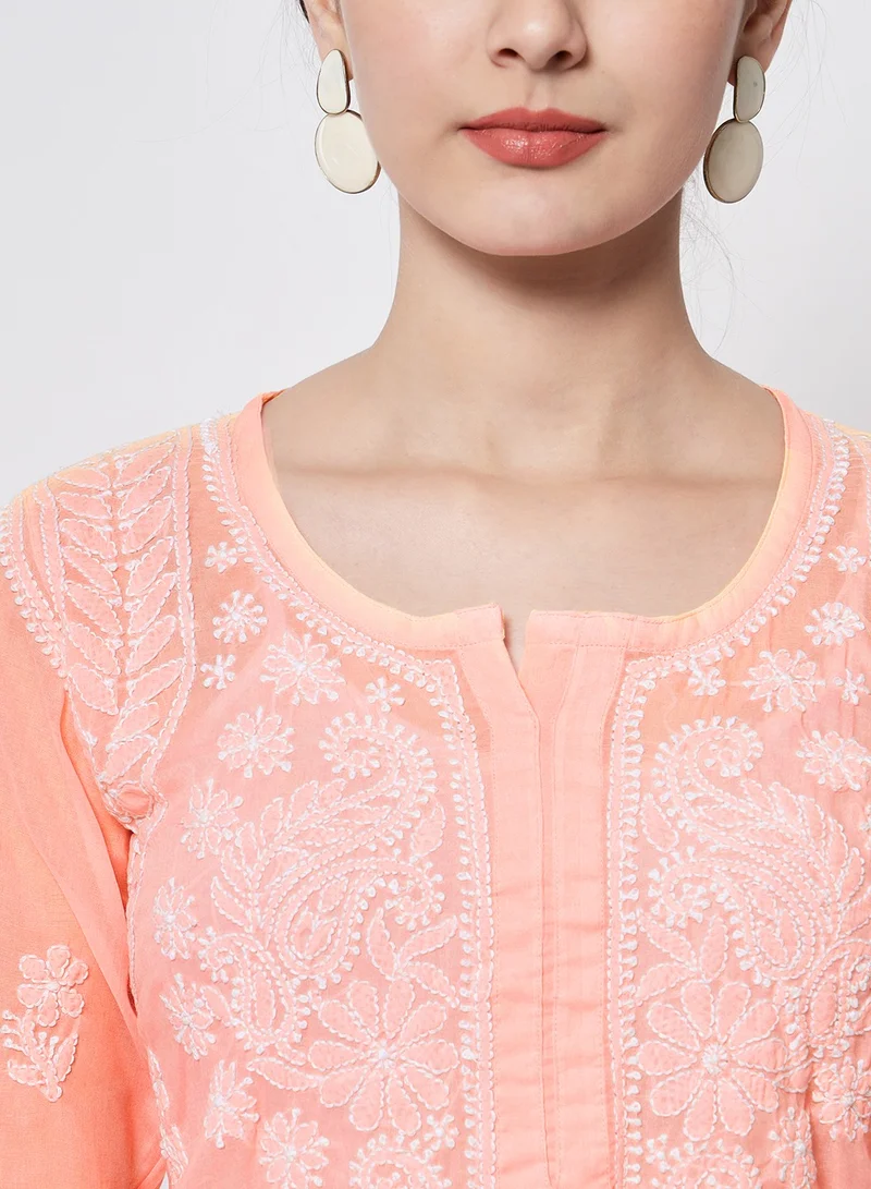 Alaya Hand Embroidered Chikankari Cotton Straight Kurti-AL3595