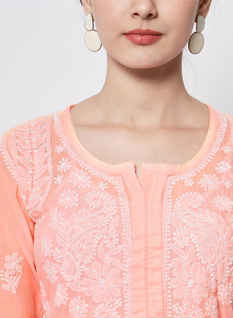 Alaya Hand Embroidered Chikankari Cotton Straight Kurti-AL3595  - Image 5