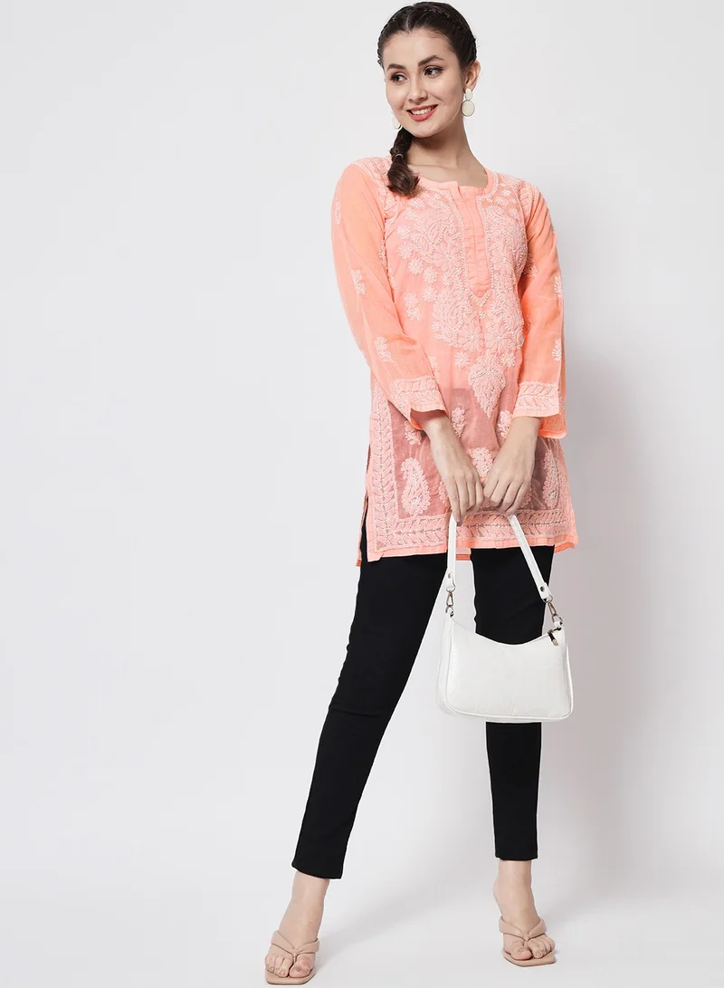 Alaya Hand Embroidered Chikankari Cotton Straight Kurti-AL3595