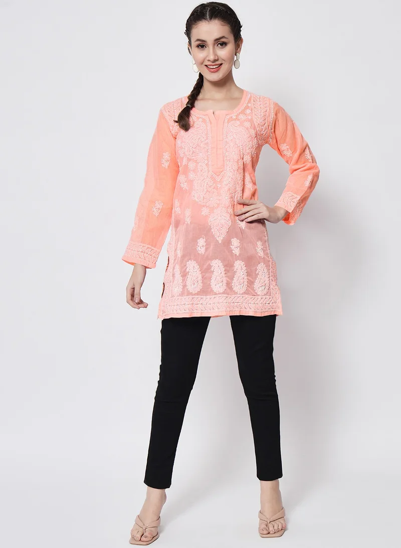 Alaya Hand Embroidered Chikankari Cotton Straight Kurti-AL3595