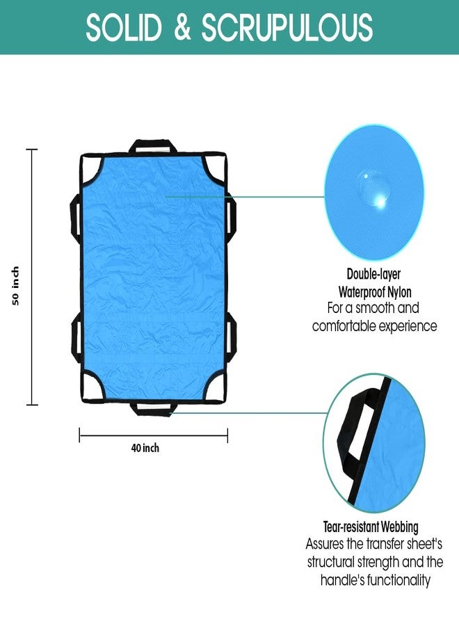 TINFAU Bed Positioning Pad with Reinforced Handles, 50" X 40" Multipurpose Waterproof Transfer Sheet for Turning, Lifting & Sliding, Reusable Patient Positioning Sheet for Bedridden, Caregiver, Light Blue - Image 3