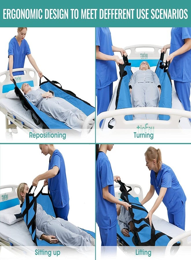 TINFAU Bed Positioning Pad with Reinforced Handles, 50" X 40" Multipurpose Waterproof Transfer Sheet for Turning, Lifting & Sliding, Reusable Patient Positioning Sheet for Bedridden, Caregiver, Light Blue - Image 2