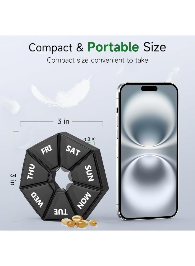 7 Day Pill Organizer, Portable Weekly Pill Box Large Compartments, for Elderly, Daily Use for Vitamins Supplements, Black - Image 3