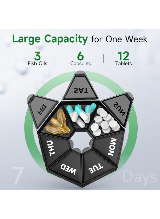 7 Day Pill Organizer, Portable Weekly Pill Box Large Compartments, for Elderly, Daily Use for Vitamins Supplements, Black - Image 5