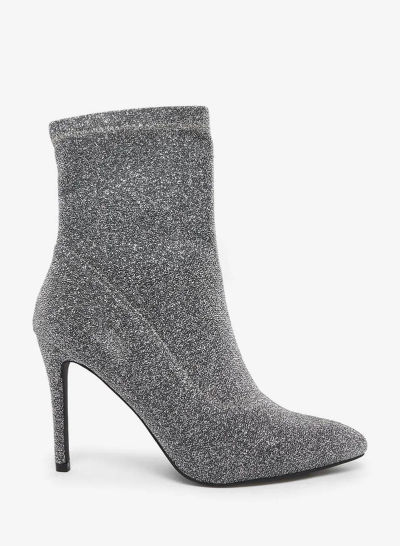 Styli Women Silver Glitter Ankle Boots