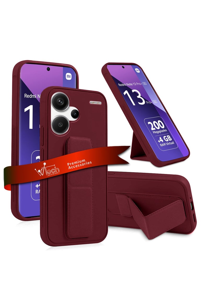 Wtech Hand Grip Foldable Magnetic Kickstand Wrist Strap Finger Grip With Built-In Iron Case Cover For Xiaomi Redmi Note 13 Pro+ / Xiaomi Redmi Note 13 Pro Plus 5G 2023 Maroon - Image 1