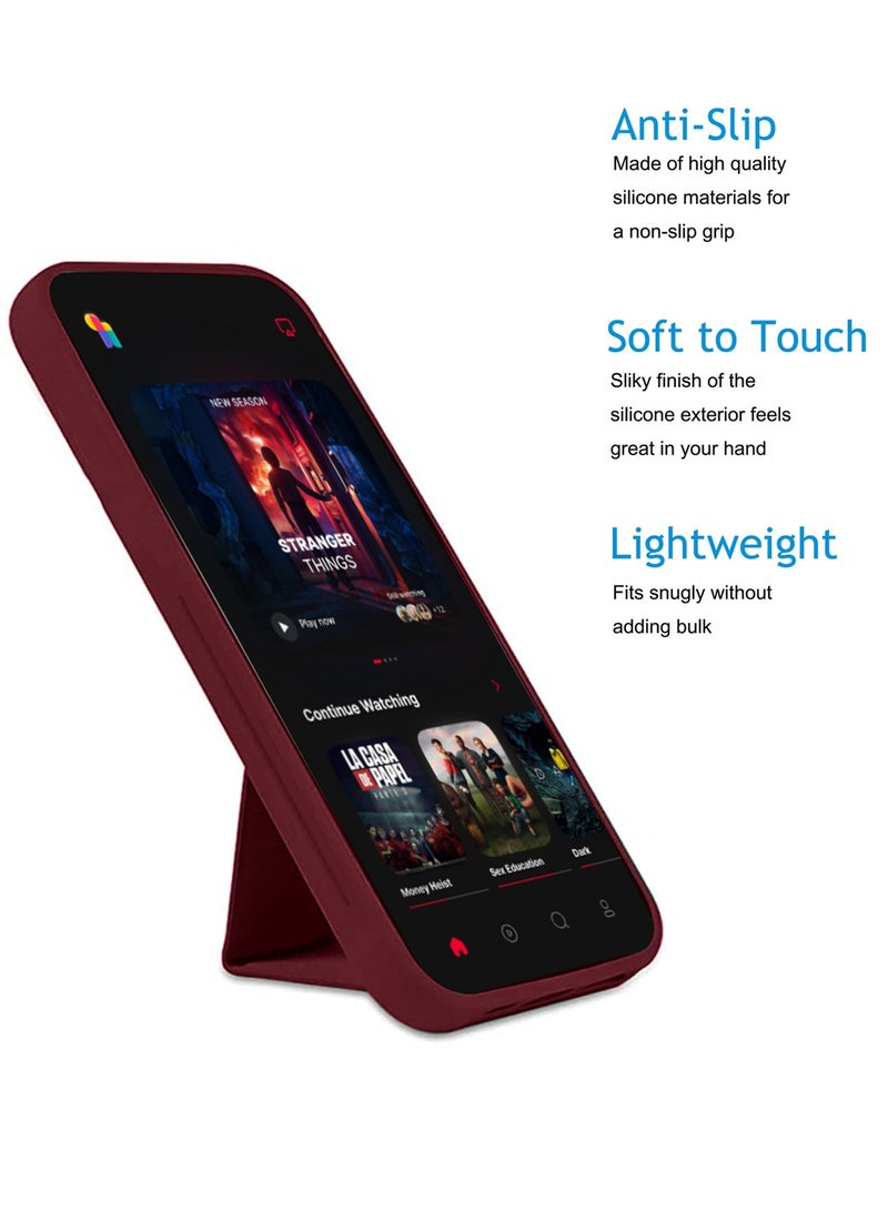 Wtech Hand Grip Foldable Magnetic Kickstand Wrist Strap Finger Grip With Built-In Iron Case Cover For Xiaomi Redmi Note 13 Pro+ / Xiaomi Redmi Note 13 Pro Plus 5G 2023 Maroon - Image 2