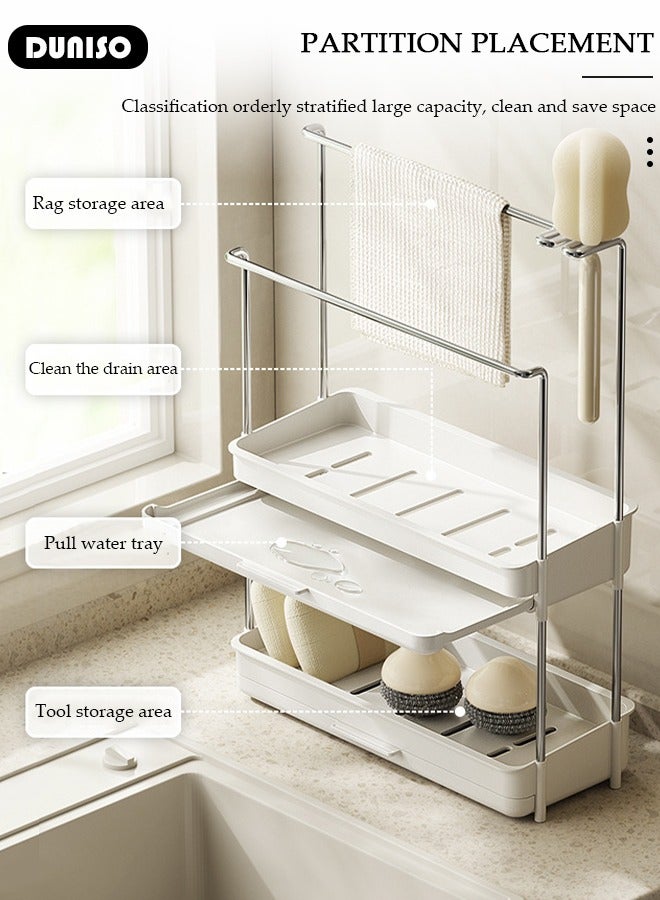 DUNISO رف تخزين مطبخ ذو طبقتين، رف تصريف متعدد الوظائف، رف تخزين مضاد للثقب معلق على الحائط، مصنوع من الفولاذ المقاوم للصدأ، قوي التحمل، رف تخزين المطبخ للتوابل، الأواني والمقالي - Image 3