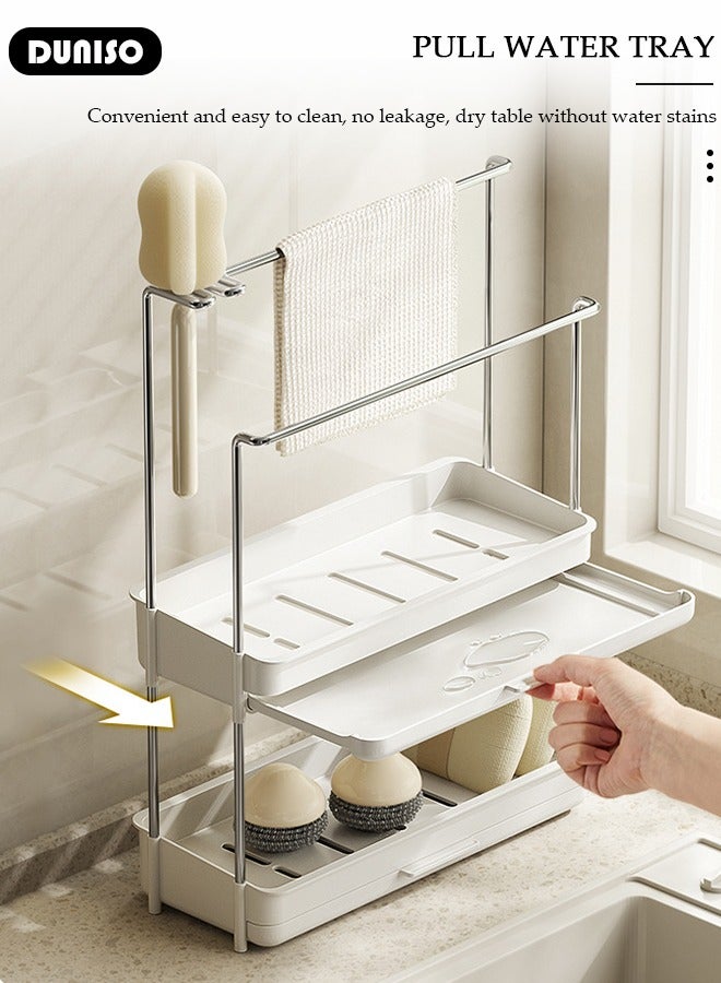 DUNISO رف تخزين مطبخ ذو طبقتين، رف تصريف متعدد الوظائف، رف تخزين مضاد للثقب معلق على الحائط، مصنوع من الفولاذ المقاوم للصدأ، قوي التحمل، رف تخزين المطبخ للتوابل، الأواني والمقالي - Image 4