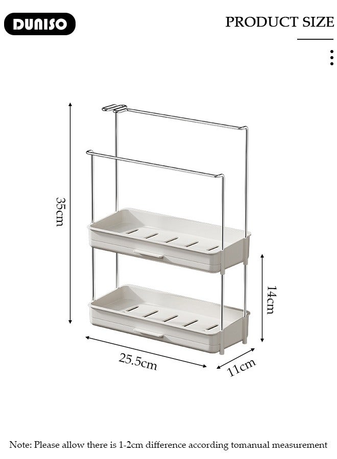 DUNISO رف تخزين مطبخ ذو طبقتين، رف تصريف متعدد الوظائف، رف تخزين مضاد للثقب معلق على الحائط، مصنوع من الفولاذ المقاوم للصدأ، قوي التحمل، رف تخزين المطبخ للتوابل، الأواني والمقالي - Image 2