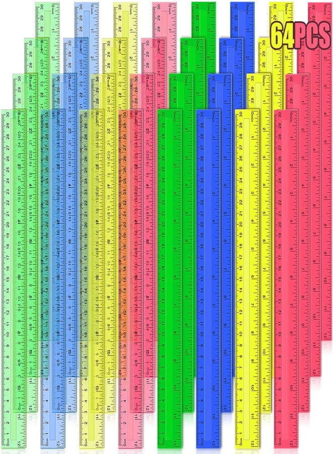 Duchong Ruler, 64 Packs 12 Inch Clear Plastic Rulers Bulk for Classroom, Transparent Assorted Color Ruler with Centimeters and Inches, Metric Rulers for Kids, Ideal Back to School Office Home Supplies - Image 1