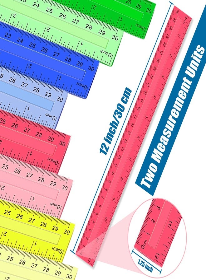 Duchong Ruler, 64 Packs 12 Inch Clear Plastic Rulers Bulk for Classroom, Transparent Assorted Color Ruler with Centimeters and Inches, Metric Rulers for Kids, Ideal Back to School Office Home Supplies - Image 3