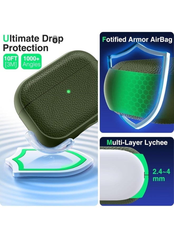 ألترون غطاء ALTRONE متوافق مع سماعات AirPods 4 (2025)، جراب واقٍ من الجلد الصناعي المقاوم للصدمات من مادة TPU والليتشي مع سلسلة مفاتيح - لسماعات AirPods 4 - أخضر عسكري - Image 5