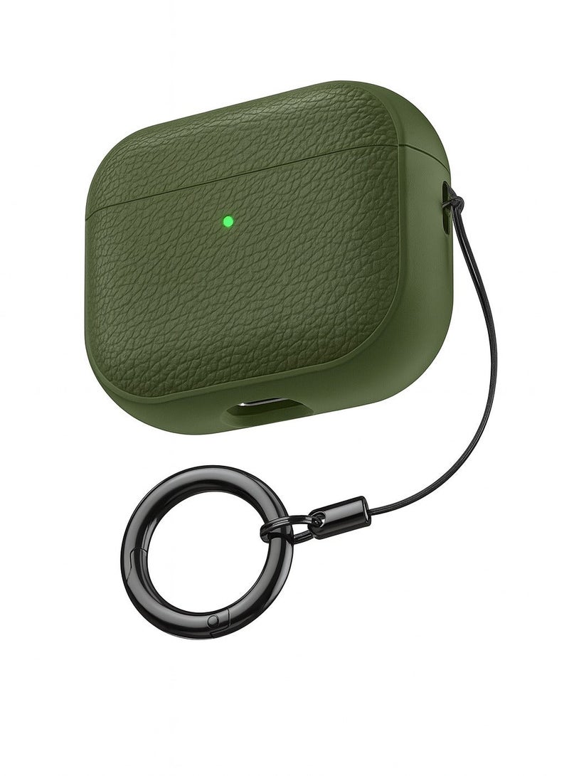 ألترون غطاء ALTRONE متوافق مع سماعات AirPods 4 (2025)، جراب واقٍ من الجلد الصناعي المقاوم للصدمات من مادة TPU والليتشي مع سلسلة مفاتيح - لسماعات AirPods 4 - أخضر عسكري - Image 1