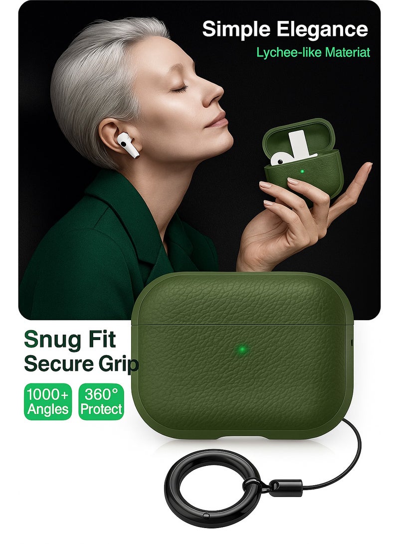 ألترون غطاء ALTRONE متوافق مع سماعات AirPods 4 (2025)، جراب واقٍ من الجلد الصناعي المقاوم للصدمات من مادة TPU والليتشي مع سلسلة مفاتيح - لسماعات AirPods 4 - أخضر عسكري - Image 2