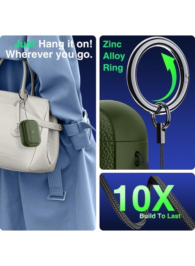 ألترون غطاء ALTRONE متوافق مع سماعات AirPods 4 (2025)، جراب واقٍ من الجلد الصناعي المقاوم للصدمات من مادة TPU والليتشي مع سلسلة مفاتيح - لسماعات AirPods 4 - أخضر عسكري - Image 4