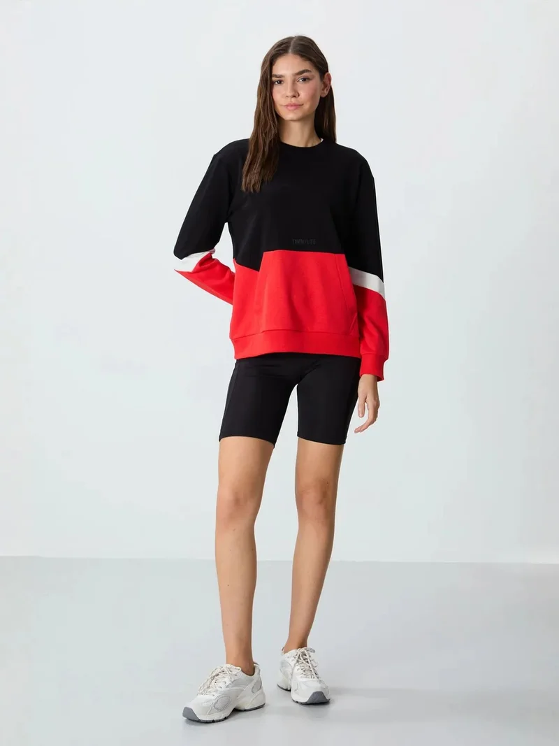 TOMMYLIFE TOMMY Oversized Color-Blocked Crew Neck Sweatshirt