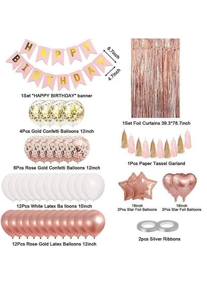 Rose Gold Birthday Party Decoration Set Rose Gold Theme Party Decoration Happy Birthday Banner 42-Piece DIY Decoration Set  - Image 2