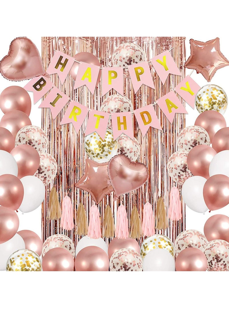 Rose Gold Birthday Party Decoration Set Rose Gold Theme Party Decoration Happy Birthday Banner 42-Piece DIY Decoration Set  - Image 1
