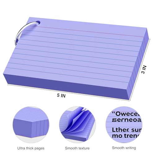 AILZFEI 250 Count Colored Index Cards 3x5 Inch with Key Ring 180gsm Heavy Weight Flash Cards 5 Color 50 Sheets Each Portable Note Taking for Students Teachers Study Note Cards for Office School Supplies - Image 3