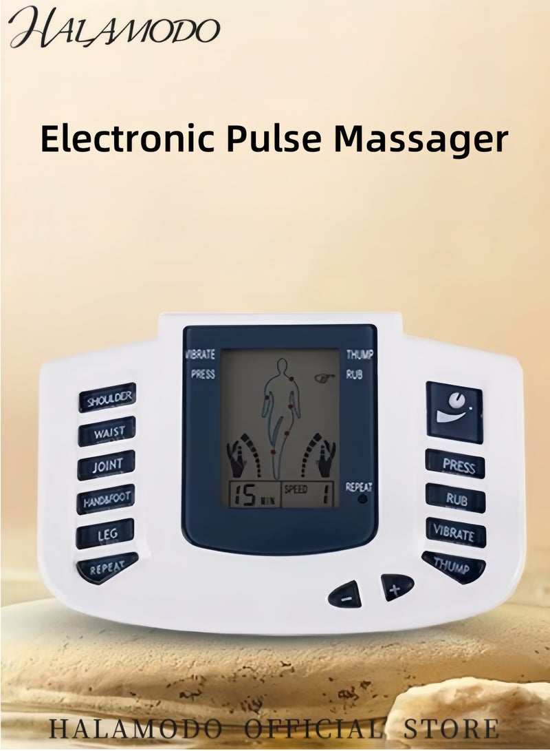 HALAMODO Electronic Pulse Massager with 4 Modes and 8 Intensity Levels Muscle Stimulator for Pain Relief Therapy & Sciatica & Neck Pain Portable Stim Machine with 4pcs Pads & 1pc Slipper & 1pc USB cable & 1pc patch clip & 1pc 2-head wire & 1pc 4-head wire - Image 2